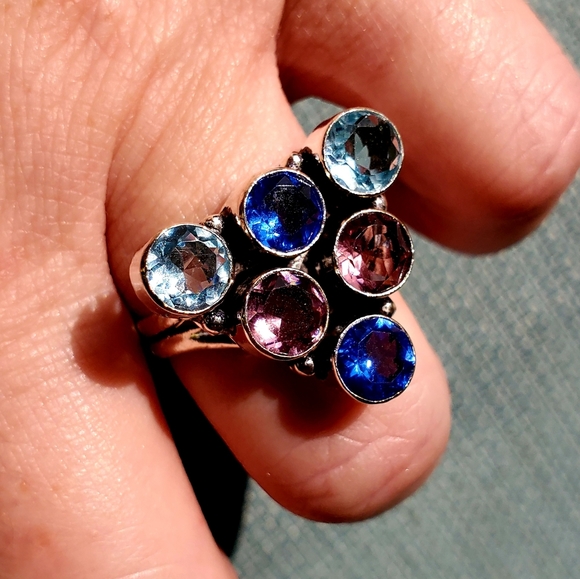 New Amethyst and Blue Quartz 925 Silver Ring. - Picture 10 of 12